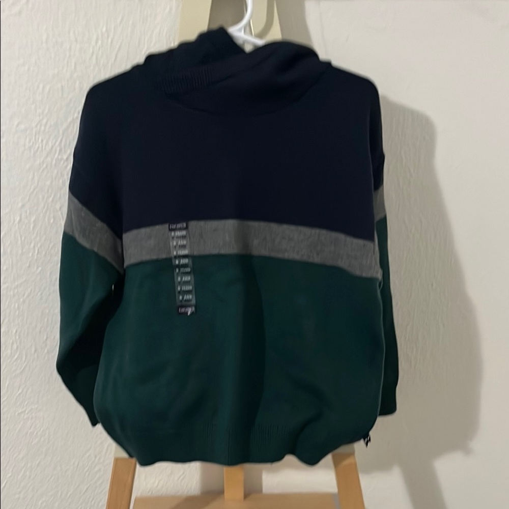 Kids Colorblock Hoodie Sweater - Navy, Gray & Forest Green
